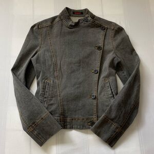 Gray Denim Jacket With Button Up Detail